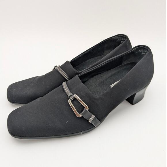 Munro Cindi Block Heel Pump Black Stretch Fabric Square Toe Size US9.5M EU41 - Picture 1 of 13